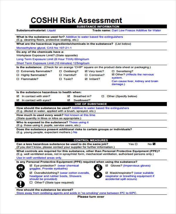 coshh assessment blank form