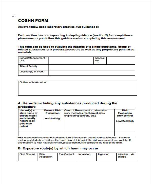 coshh form in pdf