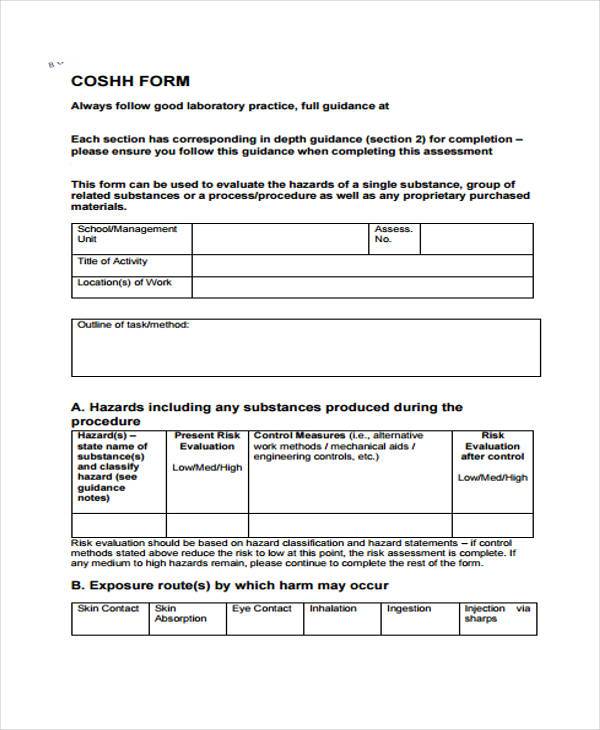 FREE 11+ COSHH Assessment Form Samples, PDF, MS Word, Google Docs