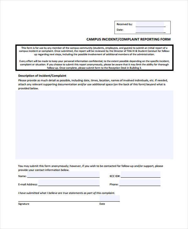 campus complaint reporting form