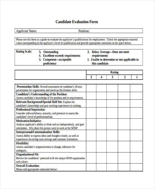 candidate evaluation form format