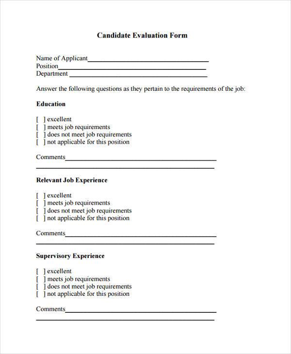 candidate evaluation form pdf