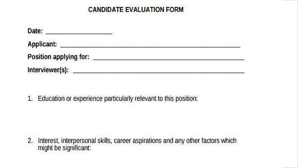 candidate evaluation form samples