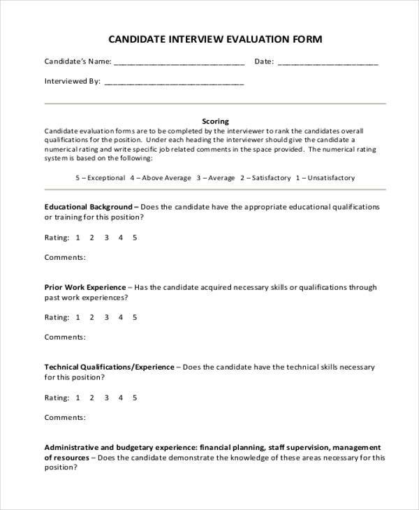 FREE 9+ Interview Evaluation Form Samples in PDF | MS Word | Excel