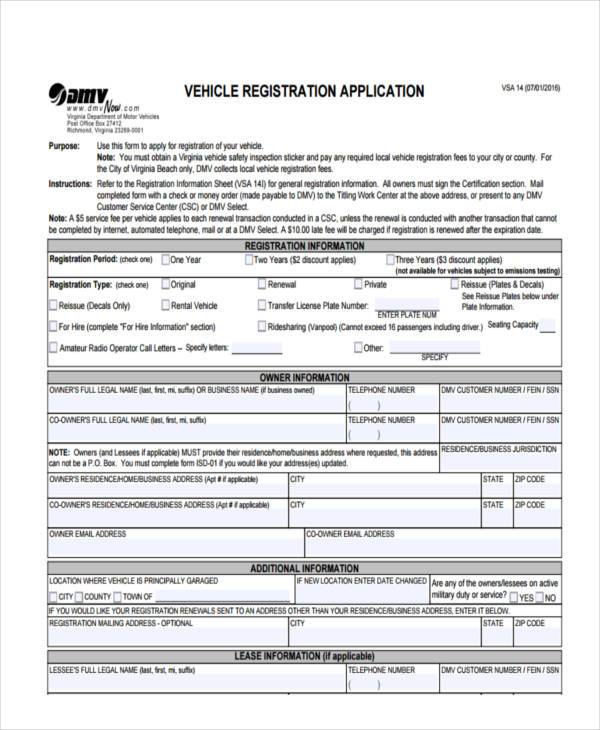FREE 8+ Car Registration Forms in PDF MS Word