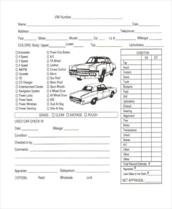 car appraisal form pdf
