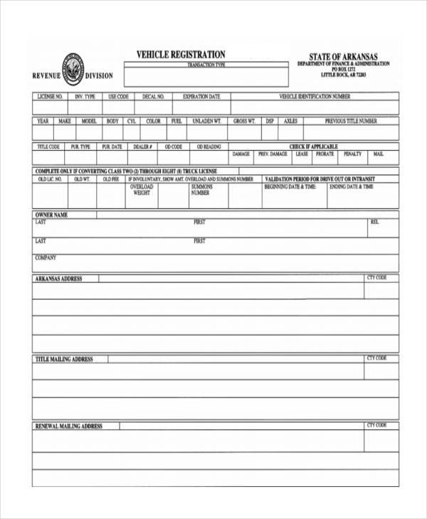 car registration form example
