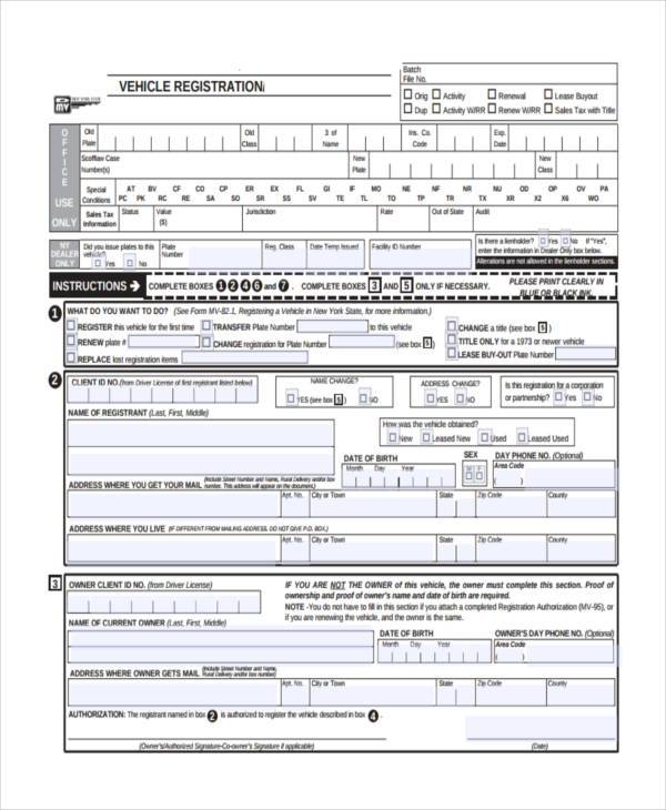 car registration form in pdf