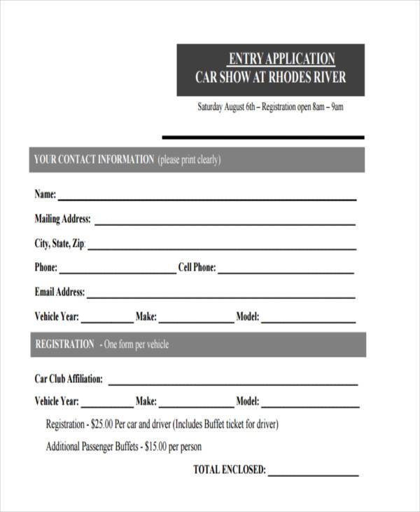 car show application registration form