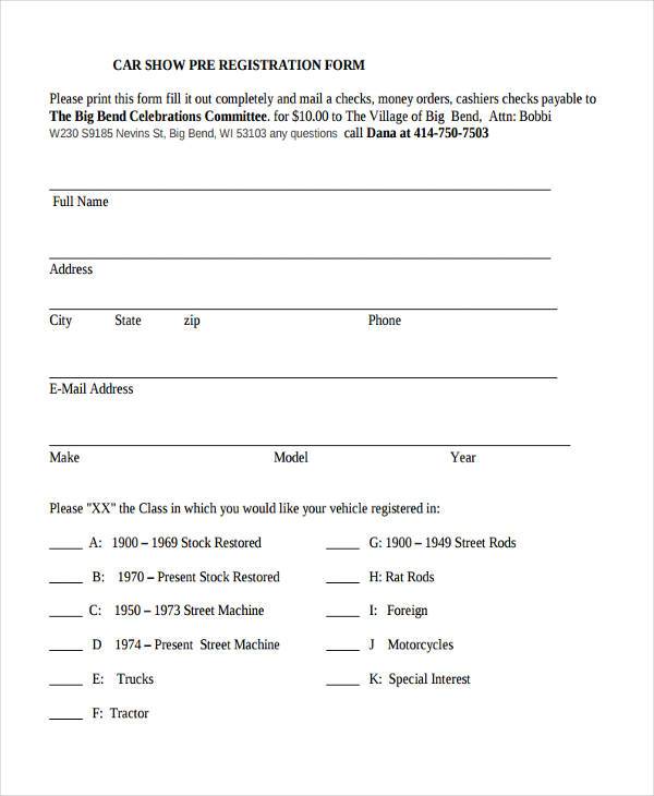 car show pre registration form1