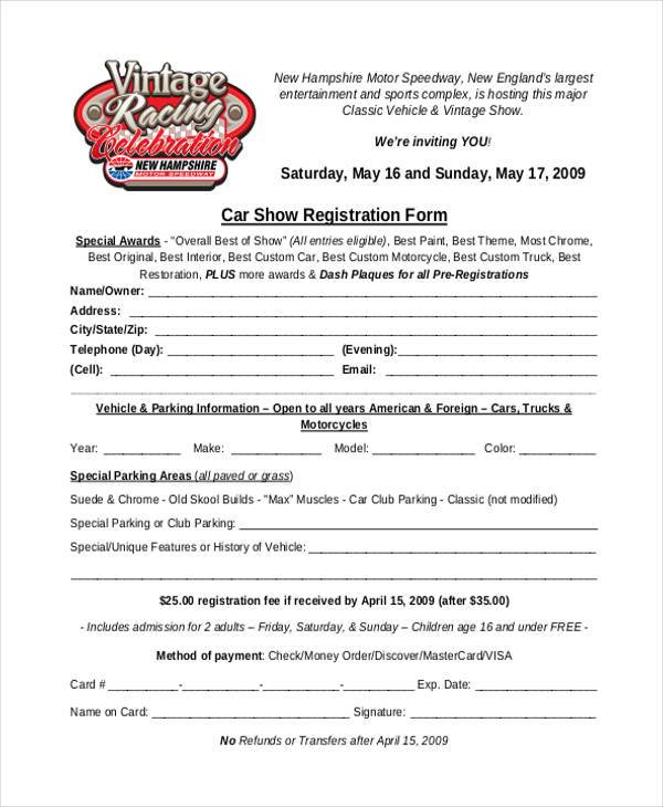 car show registration form 