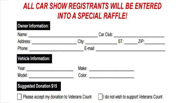 car show registration form samples