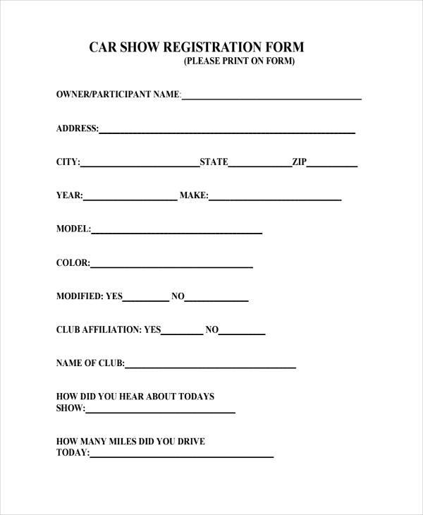 FREE 8+ Sample Car Show Registration Forms in PDF | MS Word