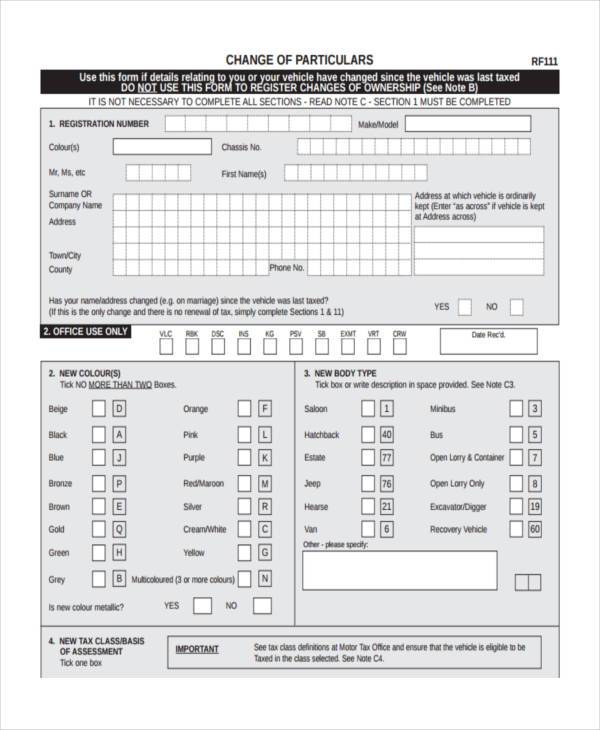 car tax registration form