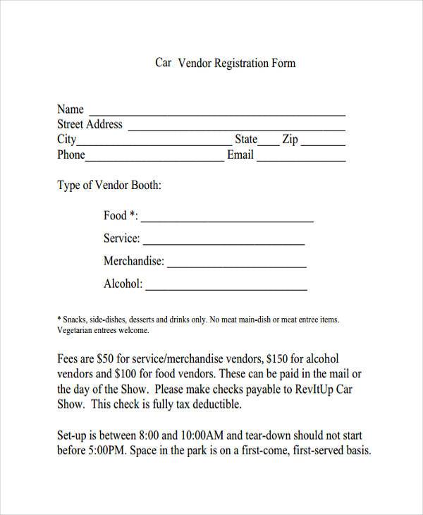 car vendor registration form