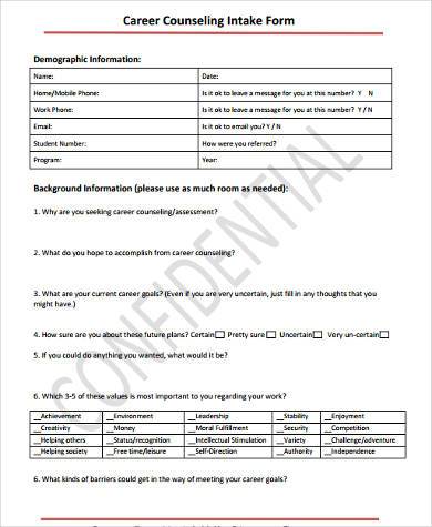 career counseling intake form