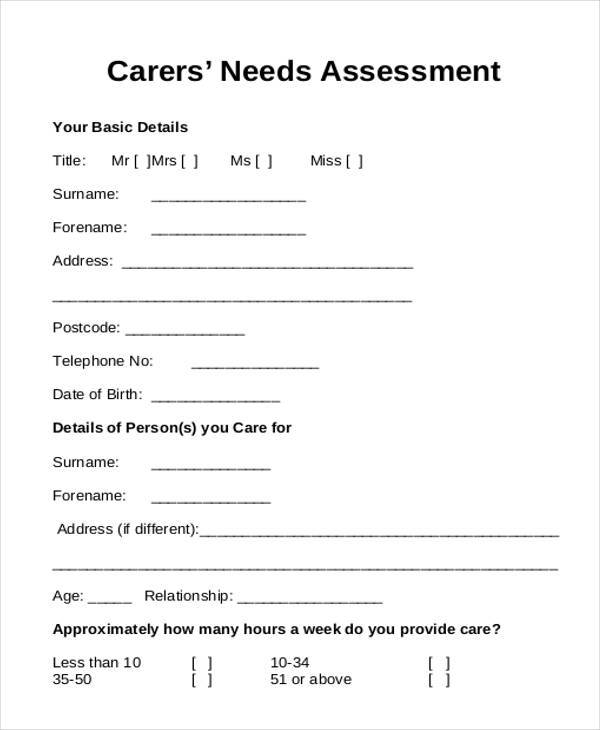 carer needs assessment form