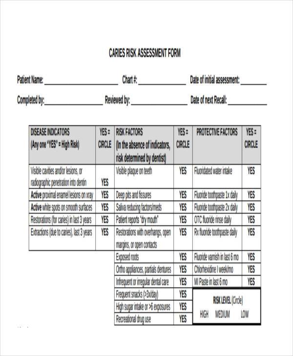 caries risk assessment form in pdf