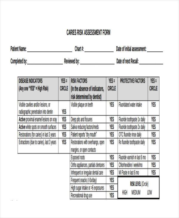 Free 7 Sample Caries Risk Assessment Forms In Pdf Ms Word 5905