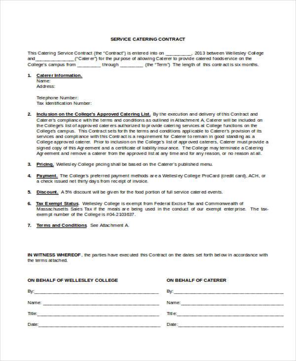 catering service contract form