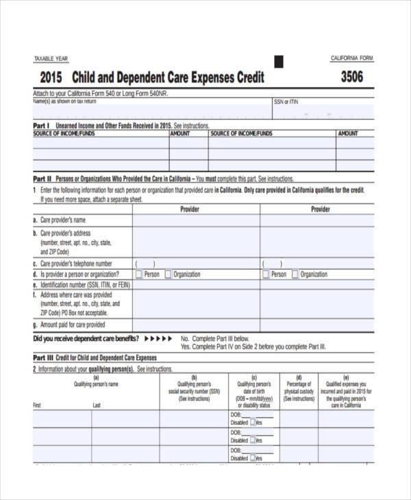 FREE 8+ Sample Child Care Expense Forms in PDF MS Word