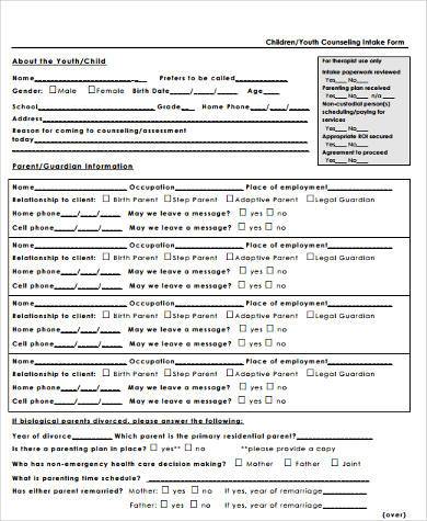child counseling intake form