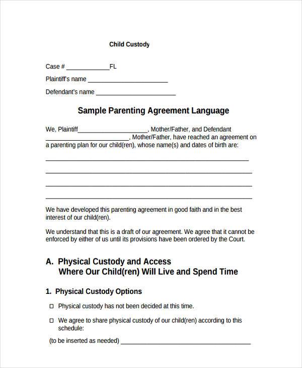 child custody agreement form