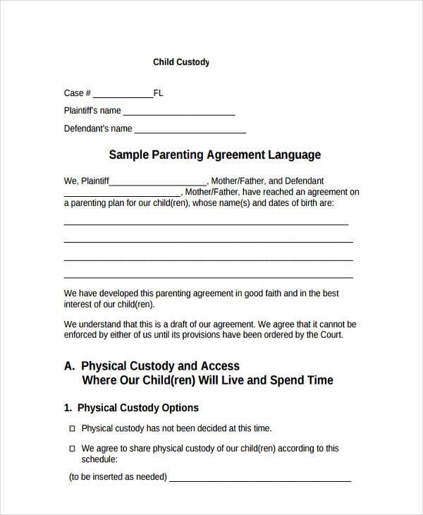 Full custody deals agreement