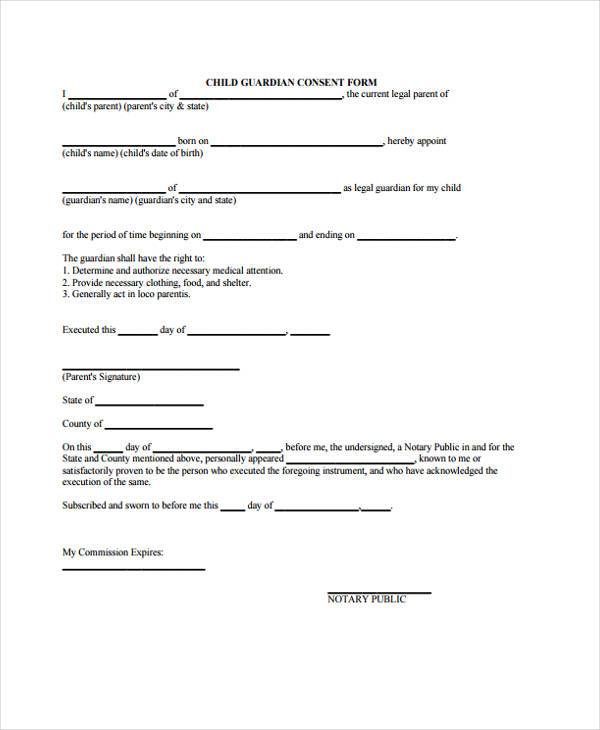 child guardian consent form