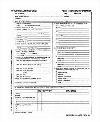 child health record form