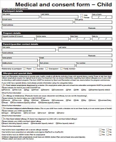 child medical consent form sample
