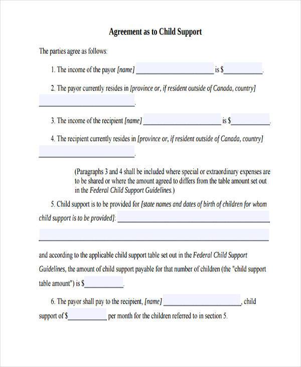 child support agreement form example