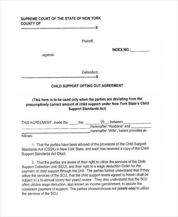 child support opting agreement form