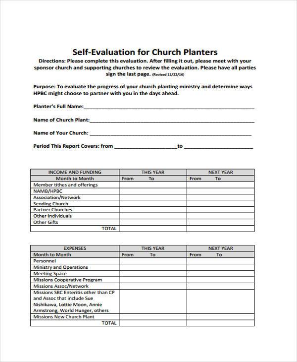 chruch leadership evaluation form