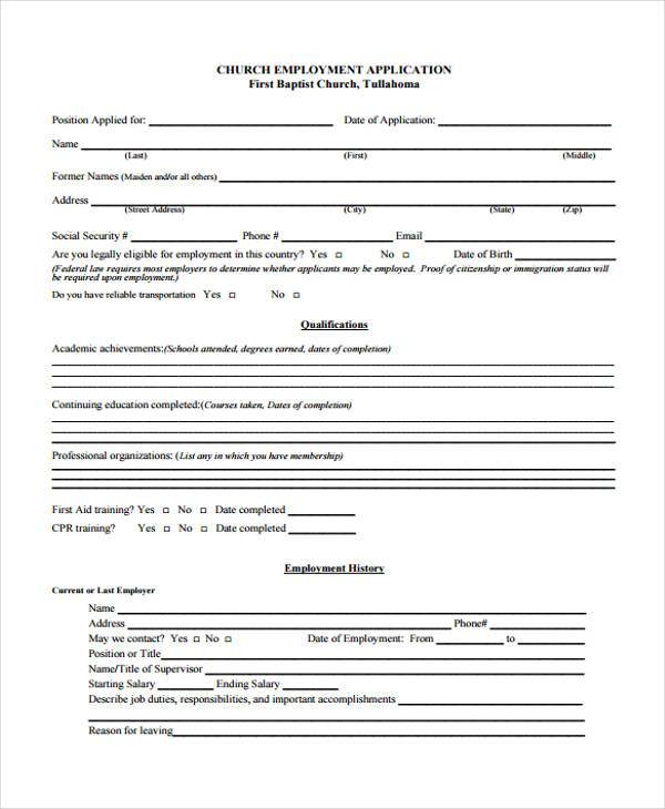 church employment application form1
