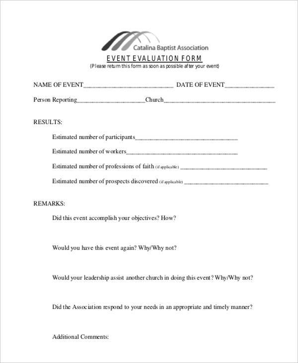 church event evaluation form