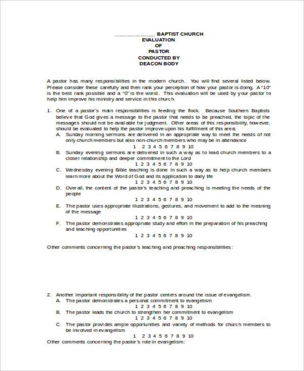 church sermon evaluation form