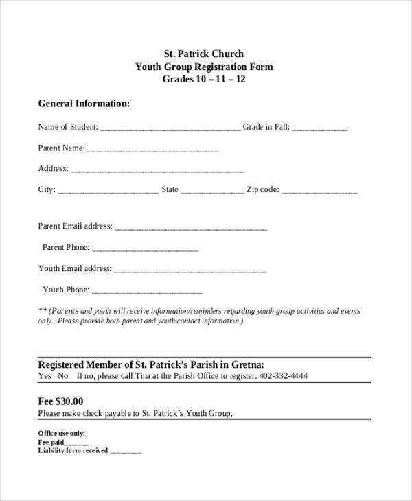 church youth group registration form