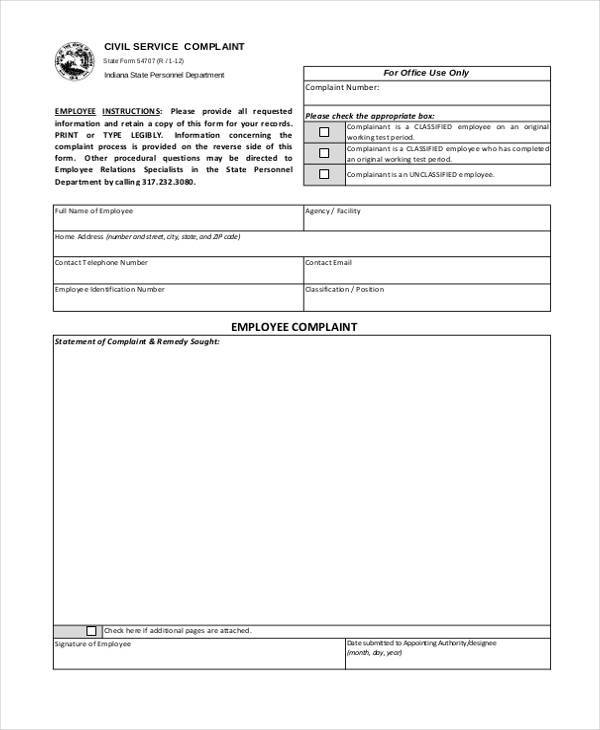 civil service complaint form