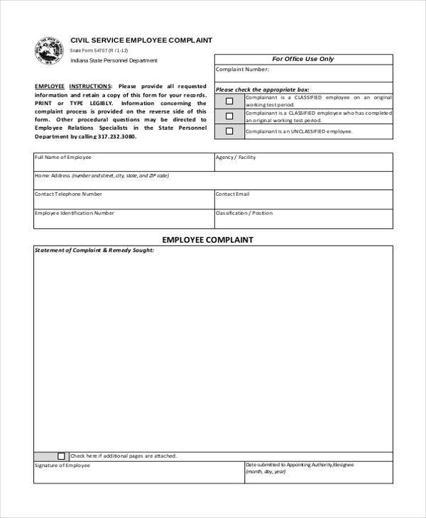 civil service employee complaint form