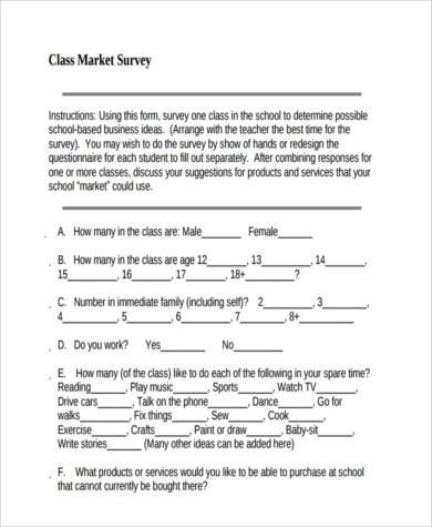 class market survey form