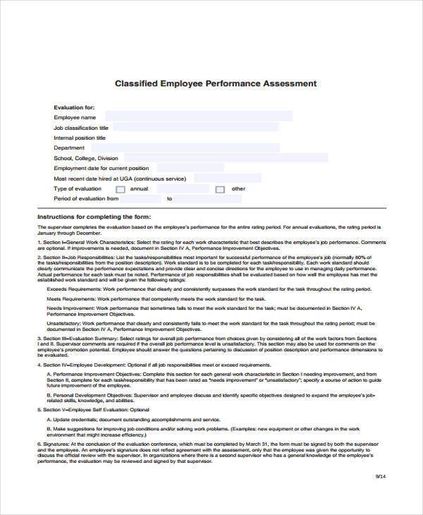 classified employee performance assessment form