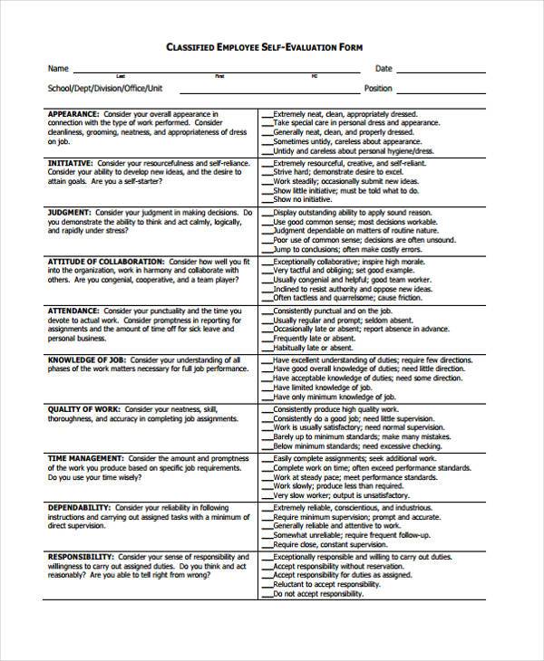 classified employee self evaluation form