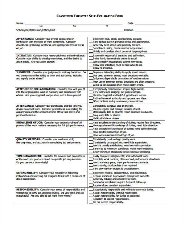 FREE 8+ Employee Self-Evaluation Forms in PDF | MS Word ...