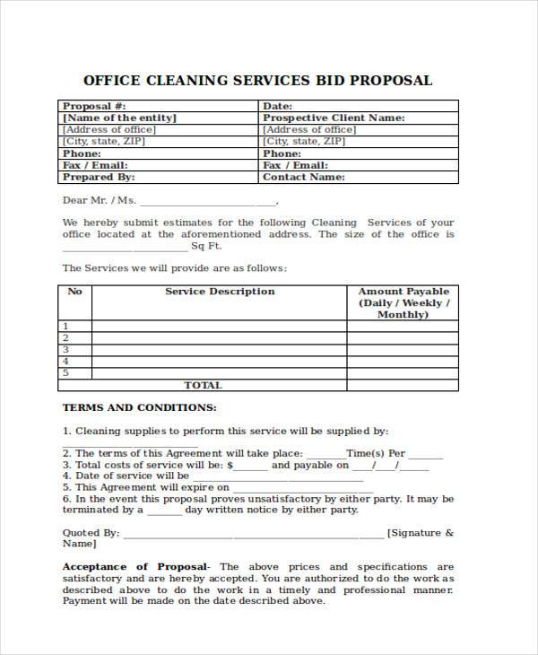 cleaning bid proposal form