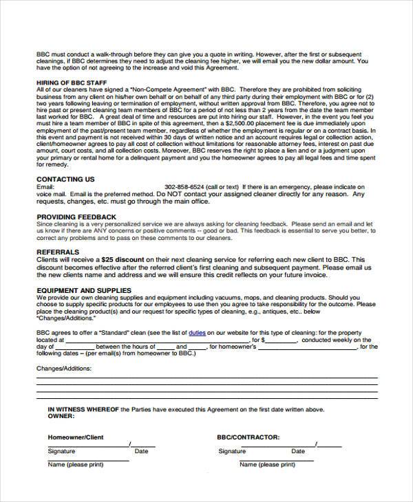 cleaning contract agreement form