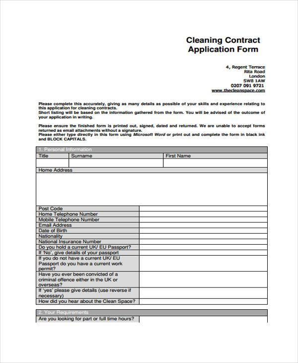 FREE 7 Sample Cleaning Contract Forms In PDF MS Word