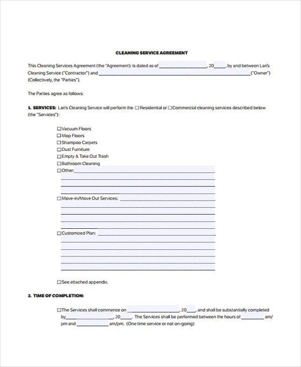 Housekeeping Free Printable Cleaning Contract Template Pdf - 2023