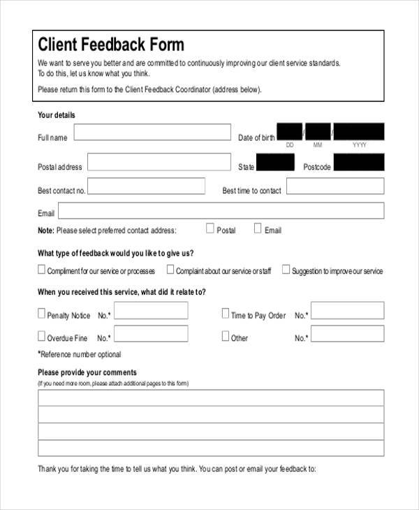 FREE 8 Sample Client Feedback Forms In PDF MS Word Excel