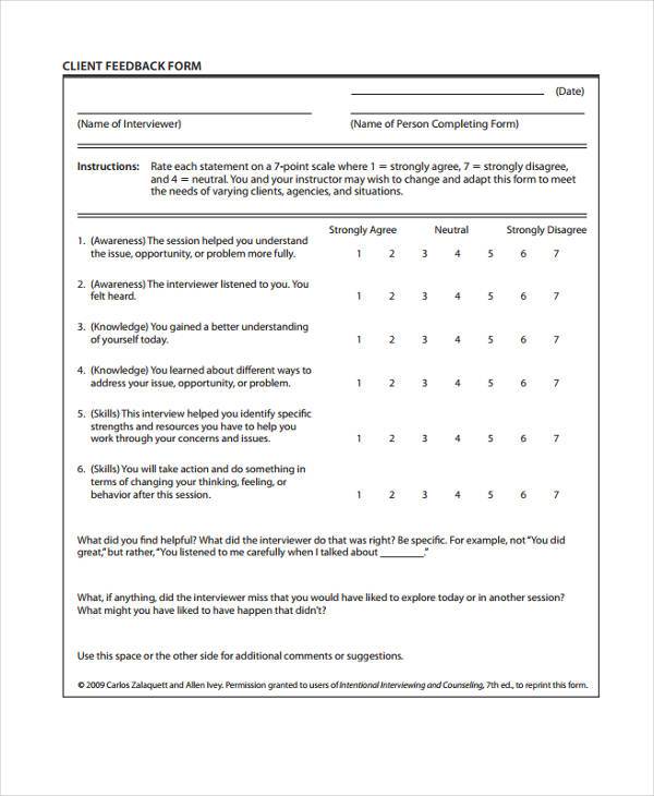 FREE 7+ Counseling Feedback Forms in PDF | MS Word